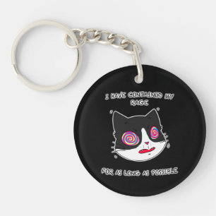 Black and White Cat with Funny Text Key Ring
