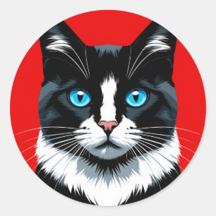 Black and White Cat With Vibrant Blue Eyes Classic Round Sticker