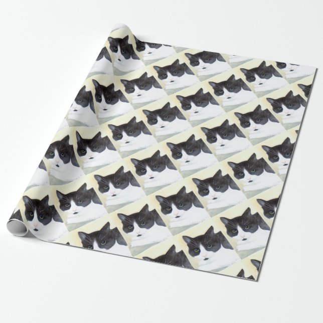 Black and White Cat Wrapping Paper (Unrolled)