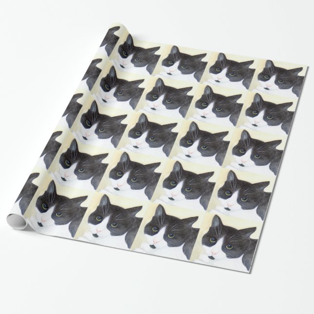 Black and White Cat Wrapping Paper (Unrolled)