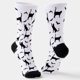 Black And White Cats And Bats Pattern Halloween Socks