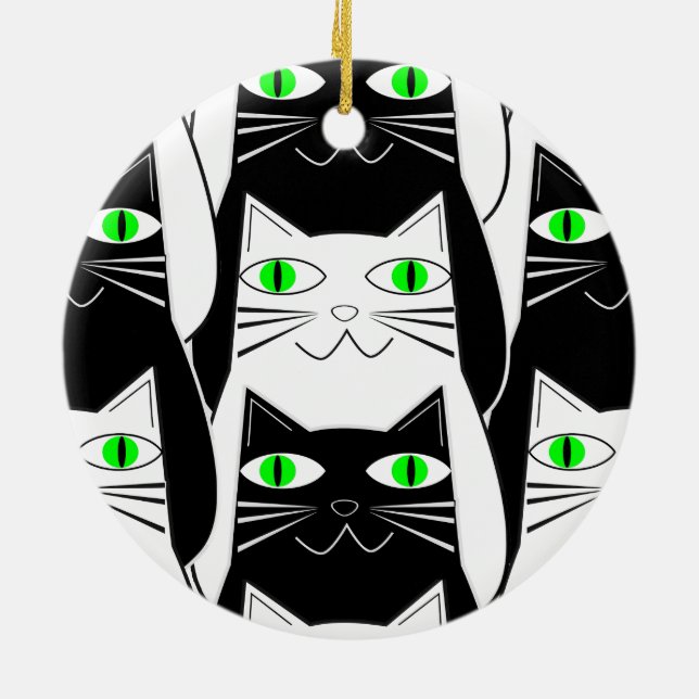 Black and White Cats Ceramic Tree Decoration (Back)