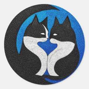 Black and white cats classic round sticker