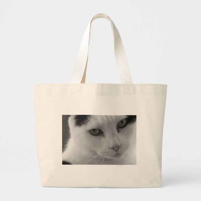 Black and white cats face large tote bag (Front)