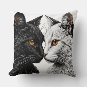 Black and White Cats Facing Each Other Cushion