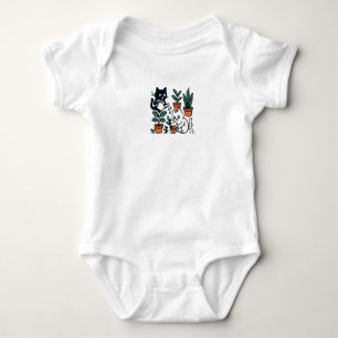 Black and White Cats Gardening Plants Baby Bodysuit