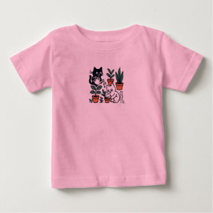 Black and White Cats Gardening Plants Baby T-Shirt