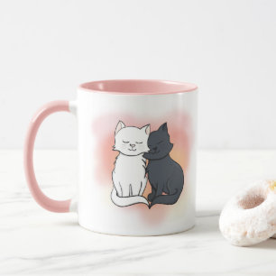 Black and White Cats in Love Dreamy Pink Mug