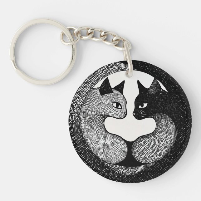 Black and white cats key ring (Front)
