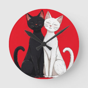 Black and white cats round clock