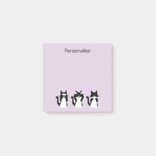 Black and White Cats Three Wise Kitties Purple Post-it Notes