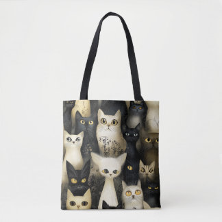 black and white cats tote bag