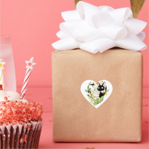 black and white cats with flowers crown heart sticker