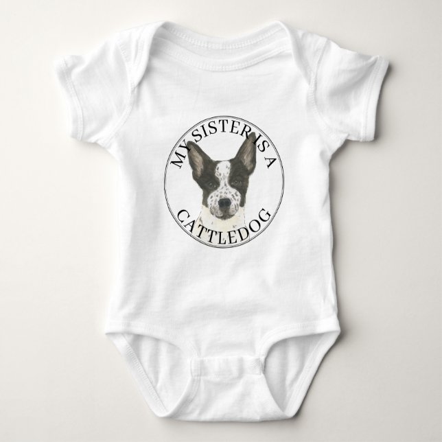 Black and White Cattledog Heeler Big Sister Baby Bodysuit (Front)