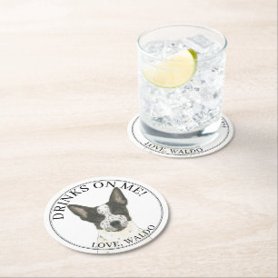 Black and White Cattledog Heeler Wedding Round Paper Coaster