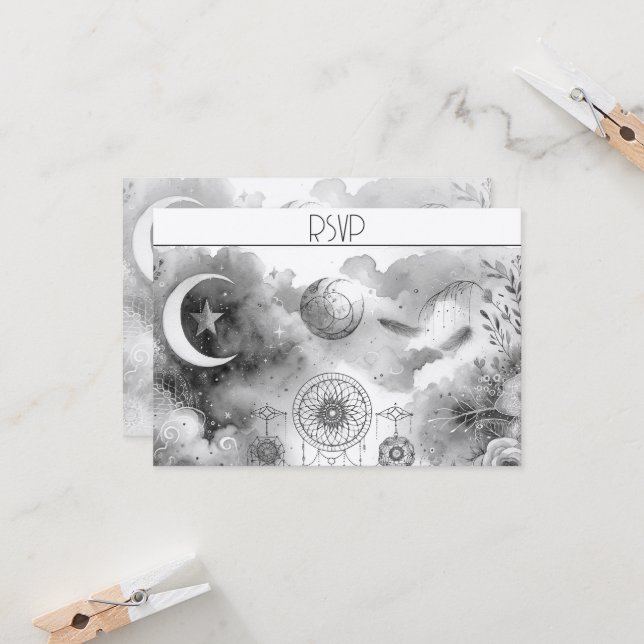 Black and White Celestial Moon Response Card (Front/Back In Situ)