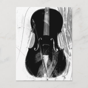 Black and white cello illustration postcard