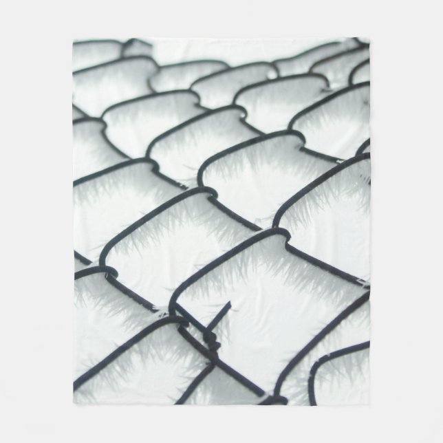 Black and white chain link fence fleece blanket (Front)