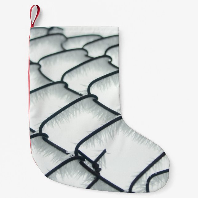 Black and white chain link fence small christmas stocking (Front)