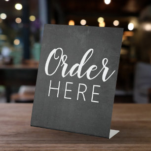 Black and White Chalkboard Food Truck Order Here Pedestal Sign