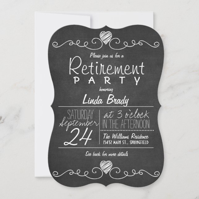 Black and White Chalkboard Retirement Party Invitation (Front)