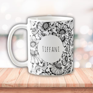 Black And White Chamomile Coffee Mug