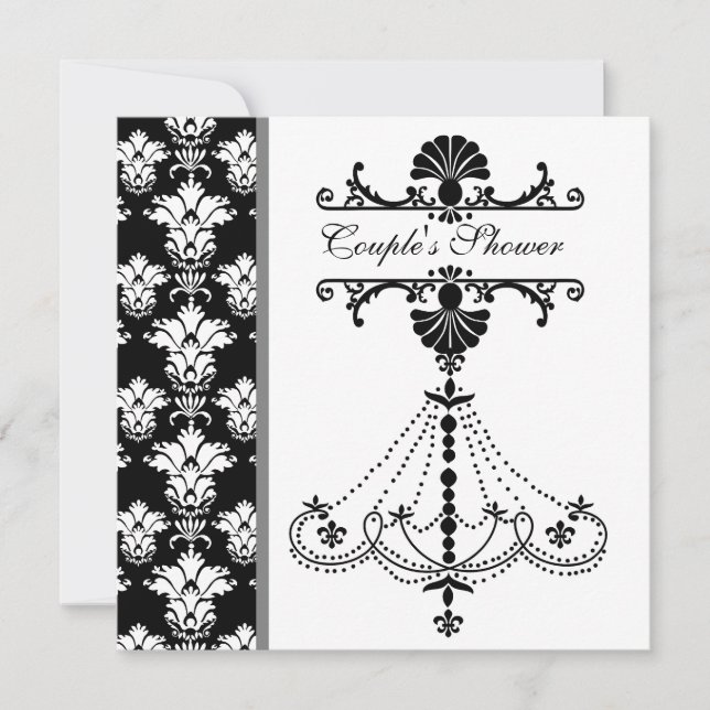 Black and White Chandelier  Couple's Shower Invite (Front)
