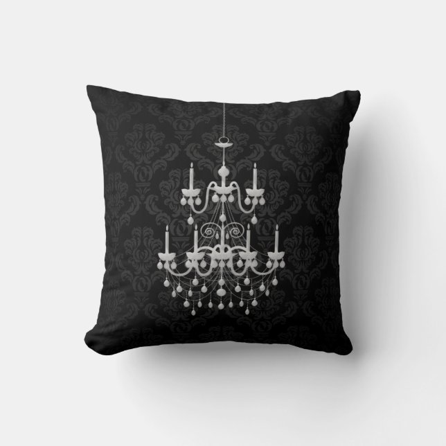 Black and White Chandelier Damask Accent Pillow (Front)