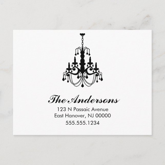 Black and White Chandelier Moving Announcements (Front)