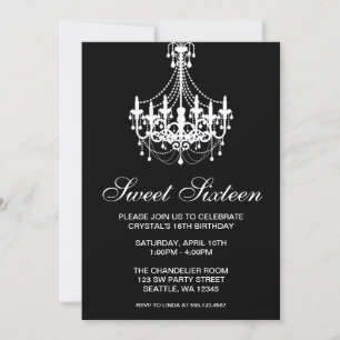 Black and White Chandelier Sweet Sixteen Birthday Invitation