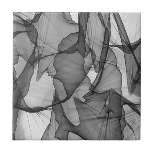 Black and White Charcoal Grey Smoke Abstract Tile