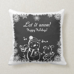 Black And White Charcoal Snowman-Let It Snow Cushion