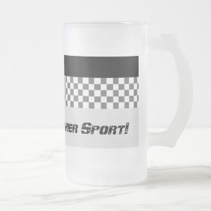 Black And White Check Design Frosted Glass Beer Mug