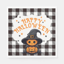 Black and White Check Gingham Halloween Napkin