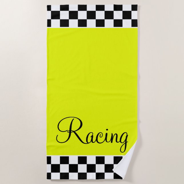 Black And White Check Racing Beach Towel (Front)