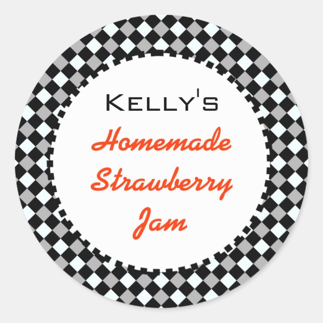 Black and white check red jam label (Front)