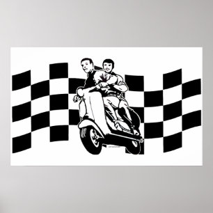 Black and white check scooter riders poster