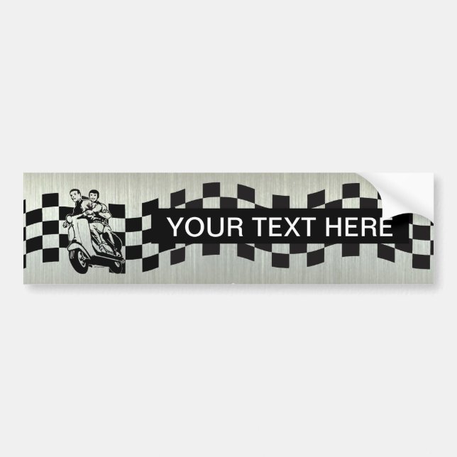 Black and white check scooter riders silver bumper bumper sticker (Front)