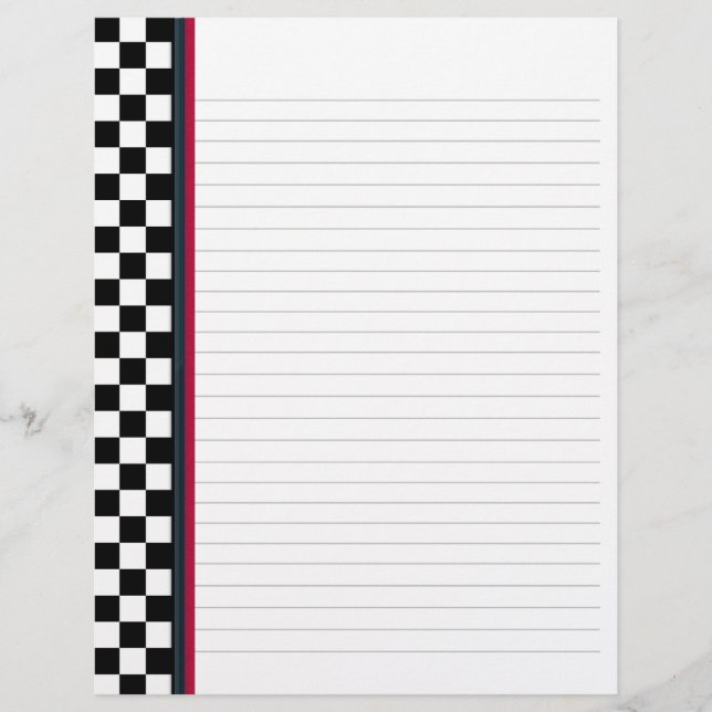 Black and White Check with Red Accent Binder Paper (Front)