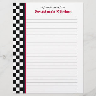 Black and White Check with Red Accent Recipe Page