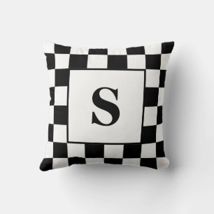 Black and White Checked Check Pattern w/ Initial Cushion