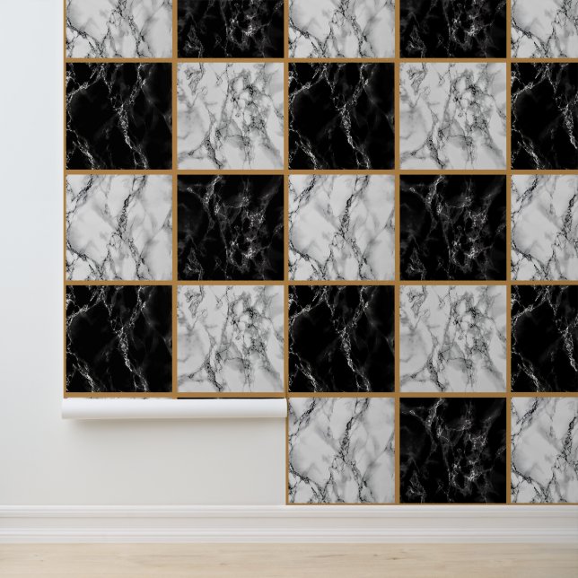Black and White Checked Marble Wallpaper (Application)
