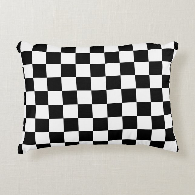 Black and White Checker Board Pattern Decorative Cushion (Front)