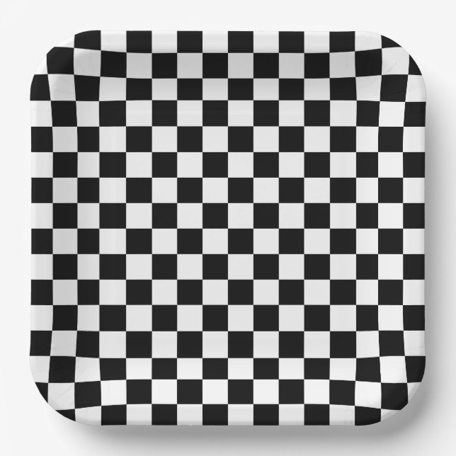 Black and white checkerboard pattern  paper plate (Front)