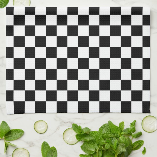 Black and white checkerboard pattern  tea towel (Folded)