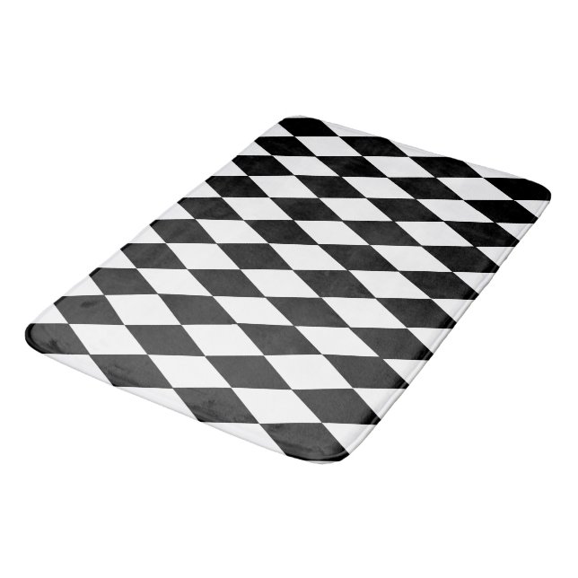 Black and White Checkered Bath Mat (Angled)
