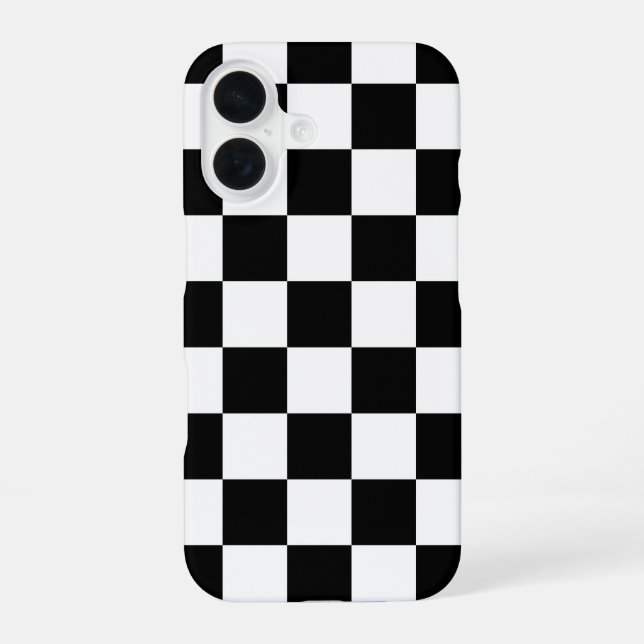 Black and White Checkered Print iPhone 16 Case (Back)