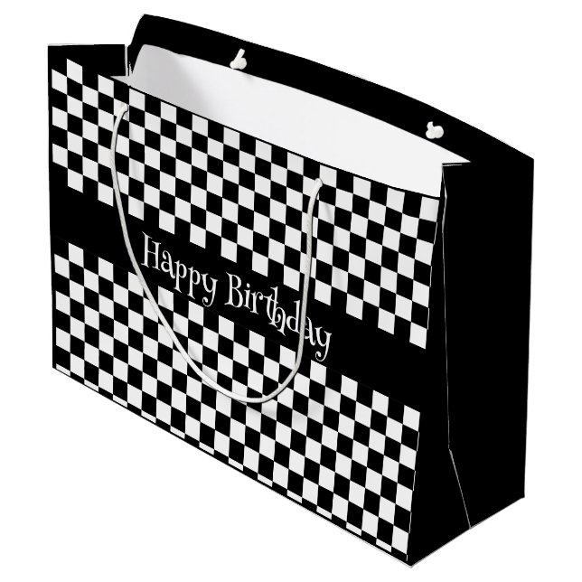 Black and White Checkered Racing  Large Gift Bag (Back Angled)