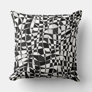 Black and White Checkered Warp Pattern Cushion