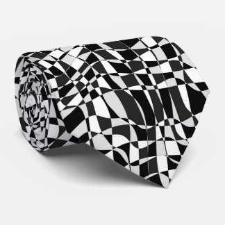 Black and White Checkered Warp Pattern Tie